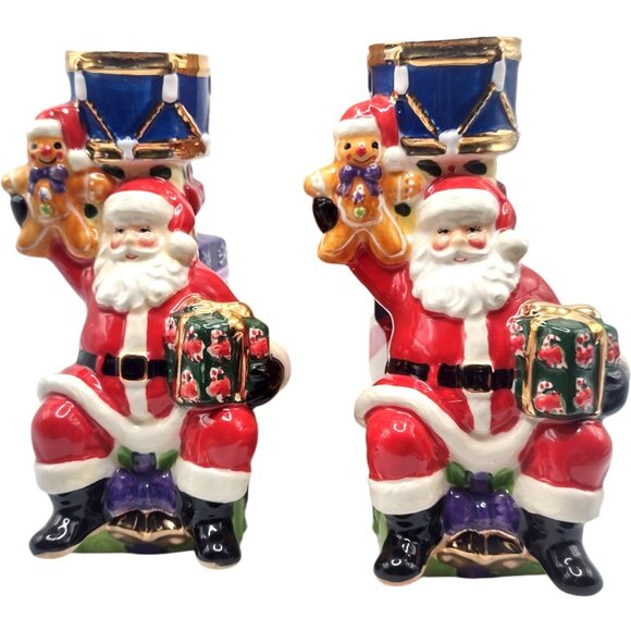 Christopher Radko Splendid Santa Candle Holders Hand-Painted 5" Ceramic 2013 - Picture 1 of 9